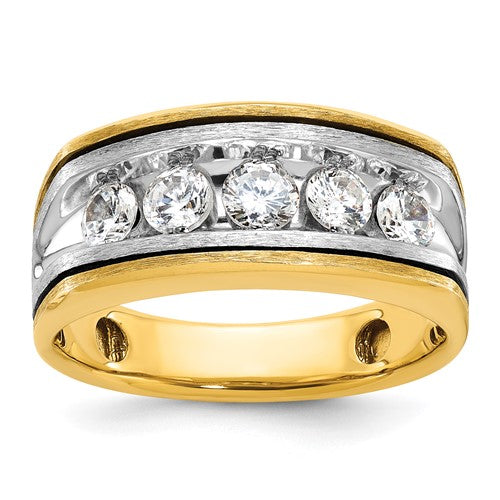 Men's 14k yellow gold and black rhodium diamond ring with polished and satin finish by Solomon Jewelers.