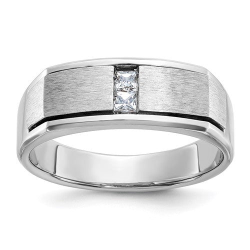 Men's polished satin and antiqued diamond ring by Solomon Jewelers, featuring a 14kw gold band with detailed craftsmanship.