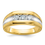 14k white gold men's 3-stone diamond ring featuring polished and satin finishes, crafted by Solomon Jewelers.