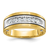 14k two-tone polished and grooved diamond men's ring from Solomon Jewelers, featuring satin finish and intricate design.