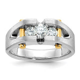 14k white gold men's diamond ring with polished satin finish and three-stone cut-out design by Solomon Jewelers.