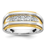 14k two-tone men's diamond ring with five polished stones, featuring a blend of gold and silver tones, by Solomon Jewelers