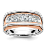 14k white and rose gold men's ring with five-cut-out diamond stones, featuring a polished design from Solomon Jewelers.