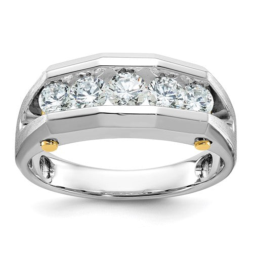 14k gold men's diamond ring with polished and satin finish, featuring five cut-out stones and a sleek design by Solomon Jewelers