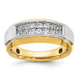 14k two-tone men's diamond ring with polished and satin finish, featuring a two-row design, from Solomon Jewelers.