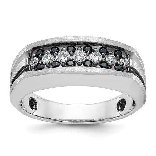 Solomon Jewelers men's satin and grooved black and white diamond ring, 14k white gold jewelry, stylish men's wedding band