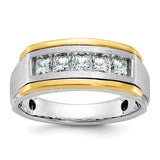 14k two-tone men's diamond ring with polished and satin finish featuring five sparkling stones, from Solomon Jewelers.