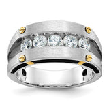 Solomon Jewelers men's 14k rose gold diamond ring with satin finish and grooved 5-stone design, elegant jewelry accessory.