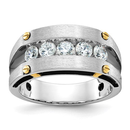 Solomon Jewelers men's 14k rose gold diamond ring with satin finish and grooved 5-stone design, elegant jewelry accessory.