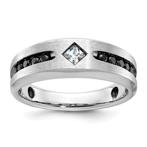 Solomon Jewelers 14kw men's satin black and white AA diamond ring featuring a black Rhodium finish and white accents.
