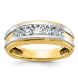 Men's polished 14k white rhodium diamond ring with seven stones, crafted by Solomon Jewelers, showcasing a sleek jewelry design.