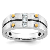 14k two-tone men's ring with black rhodium satin finish and diamond accents, crafted by Solomon Jewelers.