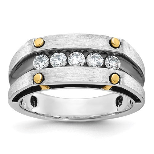 14k-two-tone-ibgoodman-mens-polished-satin-grooved-5-stone-ring-mtg-SolomonJeweler-Wichita-KS-CustomJewelry
