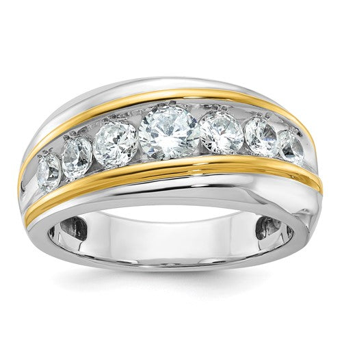 14k-two-tone-ibgoodman-mens-polished-grooved-7-stone-ring-mtg-SolomonJeweler-Wichita-KS-CustomJewelry