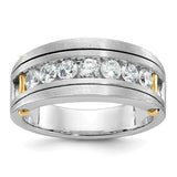 14k two-tone men's diamond ring with polished and satin finish, featuring seven sparkling diamonds from Solomon Jewelers.
