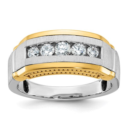 14ktt-ibgoodman-mens-polished-satin-beaded-5-stone-diamond-ring-SolomonJeweler-Wichita-KS-CustomJewelry