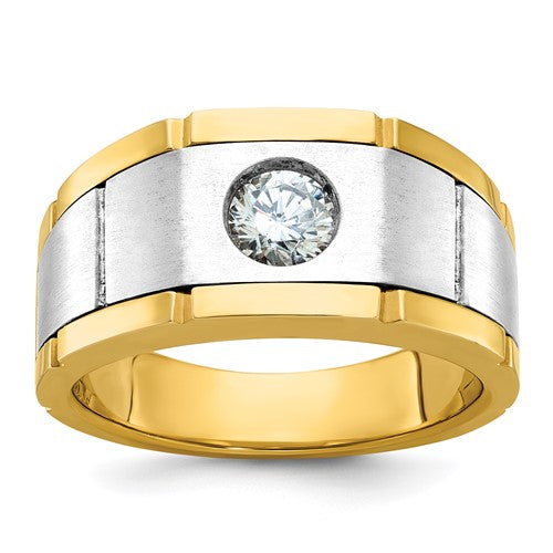14k white gold men's diamond ring with polished, satin, and grooved finishes featuring AA-quality diamonds