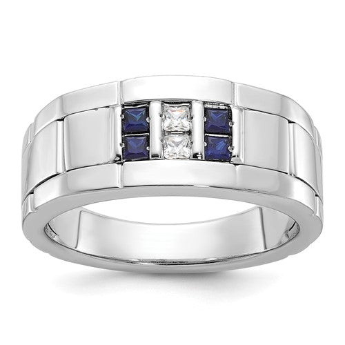 14kw-ibgoodman-mens-polished-grooved-cr-sapphire-diamond-ring-SolomonJeweler-Wichita-KS-CustomJewelry