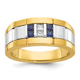 14ktt-ibgoodman-mens-polished-grooved-cr-sapphire-diamond-ring-SolomonJeweler-Wichita-KS-CustomJewelry
