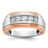14k white and rose gold men's satin 5-stone diamond ring with elegant design, showcasing sparkling diamonds and polished finish.