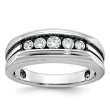 Solomon Jewelers men's 14kw black rhodium polished satin grooved 5-stone diamond ring, jewelry accessory with modern design