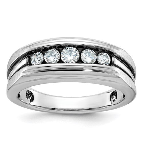 Solomon Jewelers men's 14kw black rhodium polished satin grooved 5-stone diamond ring, jewelry accessory with modern design
