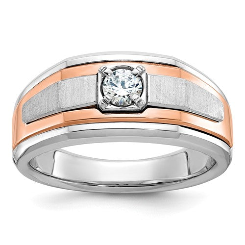 14k two-tone white and rose gold men's satin diamond ring mounting by Solomon Jewelers, showcasing elegant design and craftsmanship.