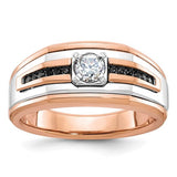 14k two-tone white and rose gold men's diamond ring with black and white accents, showcasing a stylish jewelry design.