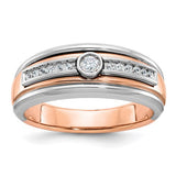 14k two-tone white and rose gold men's diamond ring by Solomon Jewelers, featuring a sleek band design and sparkling diamonds.