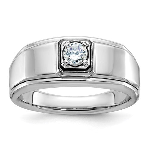 14k white gold men's diamond ring by Solomon Jewelers, featuring a complete band design with sparkling diamonds.
