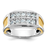 14k two-tone men's diamond ring with polished and cut-out design, featuring two rows of diamonds from Solomon Jewelers.