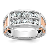 14k white and rose gold men's diamond ring with cut-out design and two-row diamond setting, crafted by Solomon Jewelers.