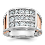 Men's polished Solomon Jewelers 14k white gold diamond ring with a 3-row cut-out design, featuring 3-row diamond detailing.
