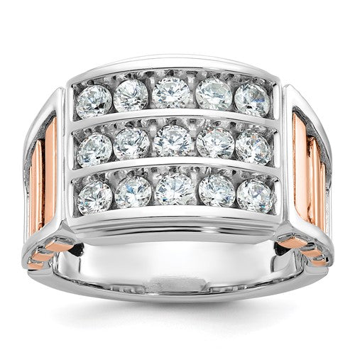 Men's polished Solomon Jewelers 14k white gold diamond ring with a 3-row cut-out design, featuring 3-row diamond detailing.