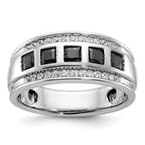 Black and white diamond men's grooved square ring by Goodman, showcasing a sleek jewelry design with contrasting stones.