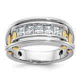 14k gold men's diamond ring with polished finish and cut-out square design featuring five sparkling diamonds, from Solomon Jewelers.