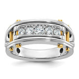 14k gold men's diamond ring with polished grooved cut-outs and five-stone diamond design from Solomon Jewelers.
