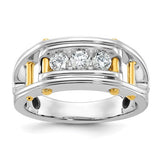 14k gold men's polished grooved cut-out 3-stone diamond ring with intricate design, jewelry by Solomon Jewelers.
