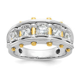 14k two-tone men's diamond ring with polished and cut-out 5-stone design, crafted by Solomon Jewelers.