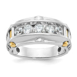 14k gold men's diamond ring with polished and textured finish featuring five sparkling diamonds, crafted by Solomon Jewelers.