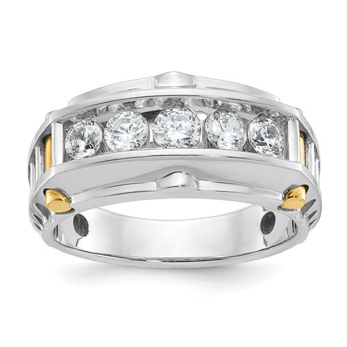 14k gold men's diamond ring with polished and textured finish featuring five sparkling diamonds, crafted by Solomon Jewelers.