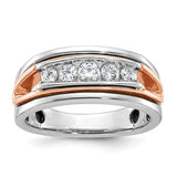 14k white and rose gold men's polished 5-stone diamond ring with a sleek design, showcasing elegant jewelry craftsmanship.