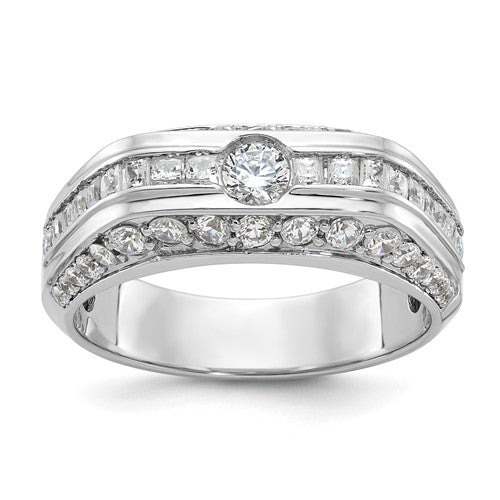 14k white gold men's polished diamond ring from Solomon Jewelers, featuring a sleek, shiny band with embedded diamonds.