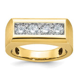 14k gold men's diamond ring with polished and satin finish featuring four sparkling diamonds, crafted by Solomon Jewelers.