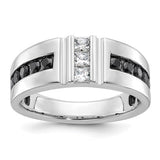 14k white gold men's diamond ring with black and white diamonds, featuring a sleek and modern jewelry design.