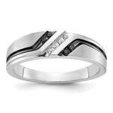 Black and white satin grooved men's diamond ring by Solomon Jewelers, 14k gold with black rhodium finish.