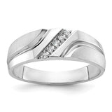 Solomon Jewelers 14kw IBGoodman men's polished satin and grooved 5-stone diamond ring, showcasing detailed jewelry design.