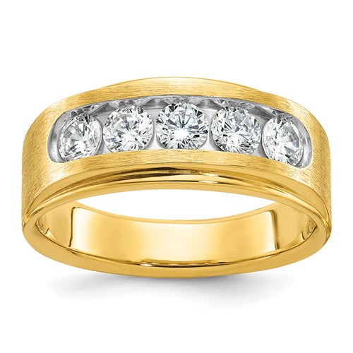 14k gold men's diamond ring with polished and brushed finish featuring 5 stones and a total 1-carat diamond setting.