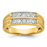 14k gold men's diamond ring with polished satin finish and grooved two-row design, from Solomon Jewelers.