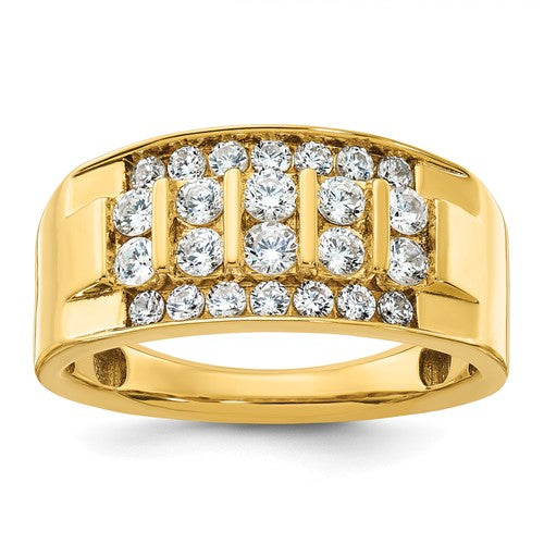 14k gold men's diamond ring with a polished 4-row design and 1 carat total weight, featuring sparkling diamonds and intricate craftsmanship